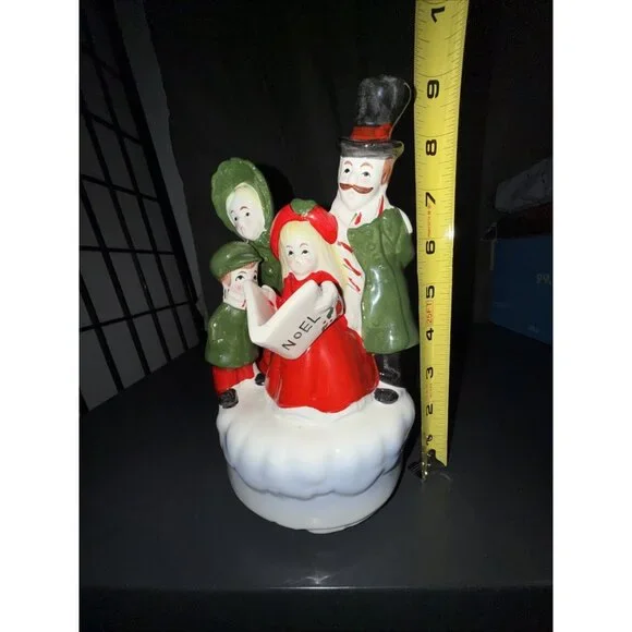Christmas Carolers Music Box Vintage Ceramic Silent Night Rotates Works 8”Lx5”W - Picture 14 of 16